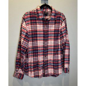 Lands' End Red Blue‎ Plaid Button Up Shirt Men's Size Large L